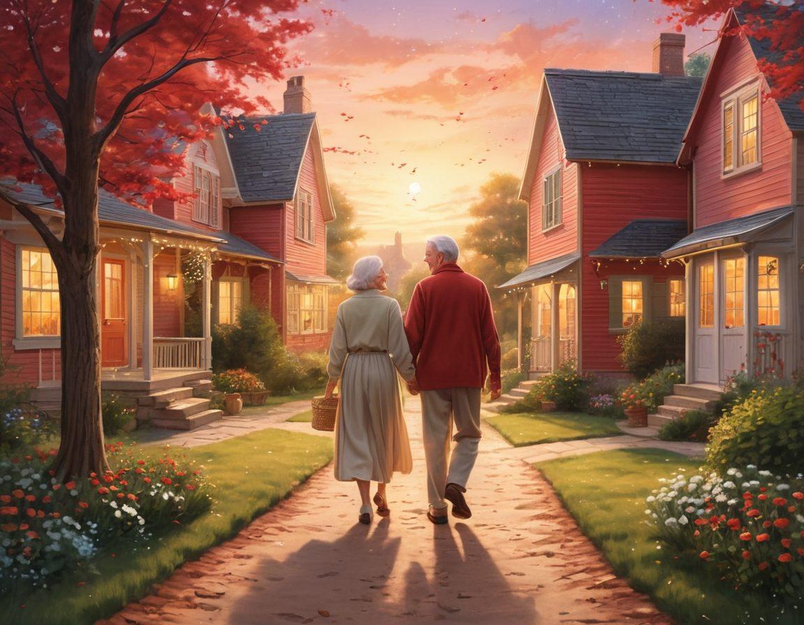 A romantic scene depicting four distinct stages of love: a first date under twinkling stars, a couple moving into a cozy home, a family with children enjoying a picnic, and a senior couple walking hand-in-hand. Each stage is connected with soft, flowing lines symbolizing transitions. The color palette is warm and inviting with vibrant reds and soft pastels. Illustrative style with a touch of whimsy, encouraging a feeling of safety and love. vibrant colors. illustrative style.